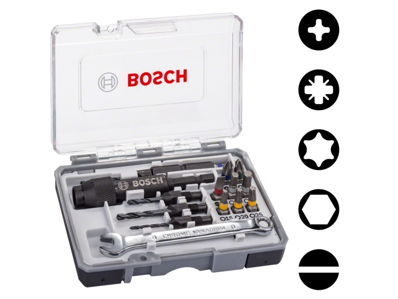 Bosch 2 607 002 786, 20 stk, Hexadecimal (metrisk), 1/4, PH 2, PZ 2, T15, T20, T25