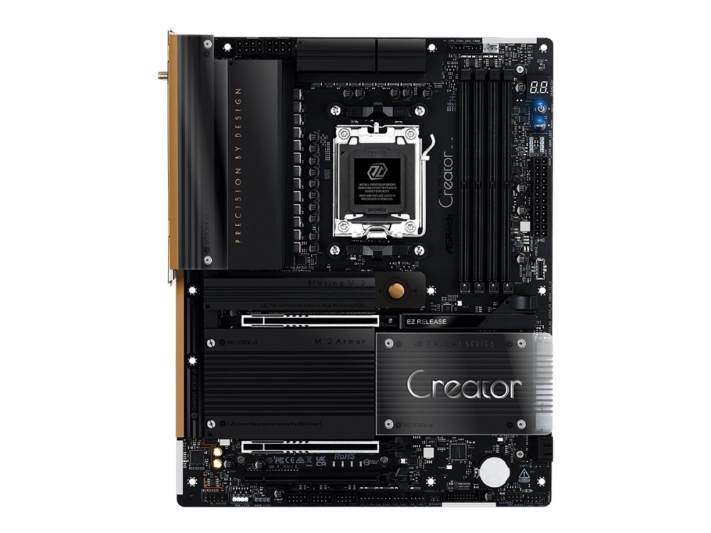 ASRock X870 TAICHI CREATOR - Moderkort - ATX - Socket AM5 - AMD X870 Chipuppsättning - USB4, USB 3.2 Gen 1, USB 3.2 Gen 2, USB-C 3.2 Gen 2x2 - 10 Gigabit LAN, 5 Gigabit Ethernet, Wi-Fi 7, Bluetooth - inbyggda grafiken (CPU krävs) - HD-ljud (8 kanaler) | Datorkomponenter - Moderkort - Alla Moderkort | GameStuff