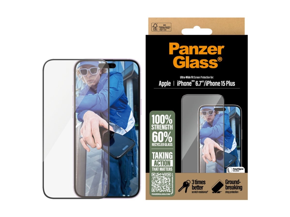 Panzerglass Displayschutz Iphone 16 Plus | 15 Plus | Ultra-Wide Fit, Apple, Apple - Iphone 16 Plus, Apple - Iphone 15 Plus, Trockene Anwendung, Kra