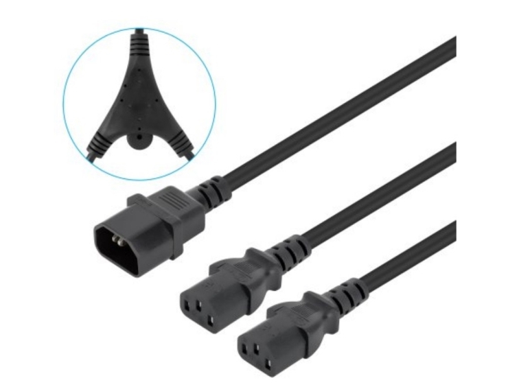 Manhattan Dual Power Cord With Two C13 Females To C14 Male, 10 A, 250 V, Powers Two Devices From One Pdu Or Ups Outlet, Black, 1.8 M, C14 Coupler, 2