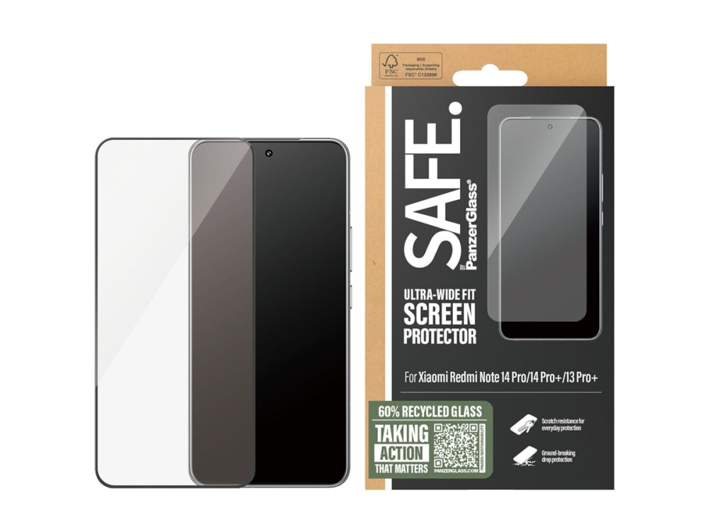Panzerglass Safe. By Displayschutz Xiaomi Redmi Note 14 Pro | 14 Pro+ | 13 Pro+ | Ultra-Wide Fit, Xiaomi, Xiaomi - Redmi Note 14 Pro, Trockene Anwe