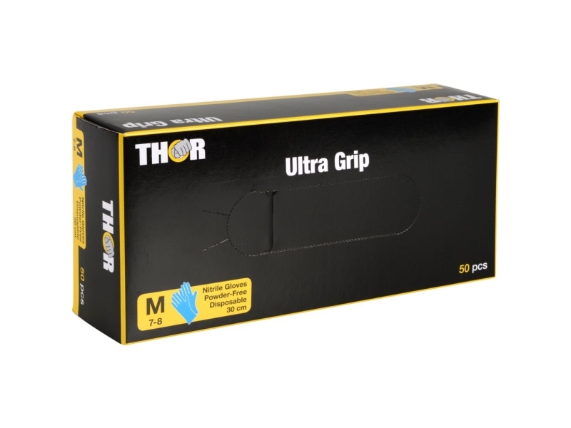 Engangshandske, Thor Ultra Grip Long, M, Mørkeblå, Nitril, Fish Scale-Textured - (10 Stk.)