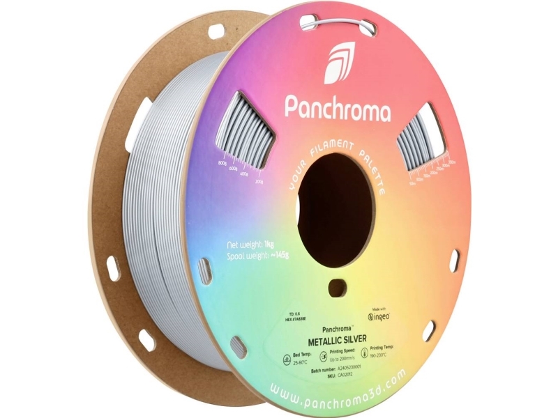 Polymaker Panchroma Pla Metallic 1.75Mm 1Kg - Metallic Sidabrinis