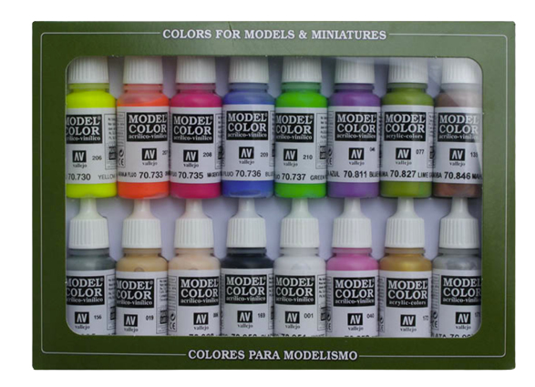 Vallejo 70.112, Musta, Sininen, Ruskea, Kulta, Vihreä, Harmaa, Magenta, Oranssi, Vaaleanpunainen, Hopea,..., Akryylimaali, Nestemäinen, 17 ml, 16 kpl |