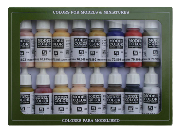 Vallejo 70.125, Sort, Blå, Brun, Rød, Rose, Hvid, Akrylmaling, Væske, 3D Effekt, 17 Ml, 16 Stk |
