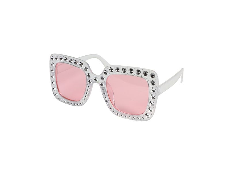Vita bling-bling-glasögon med rosa glas | Leksaker - Rollek - Kostym tillbehör | GameStuff