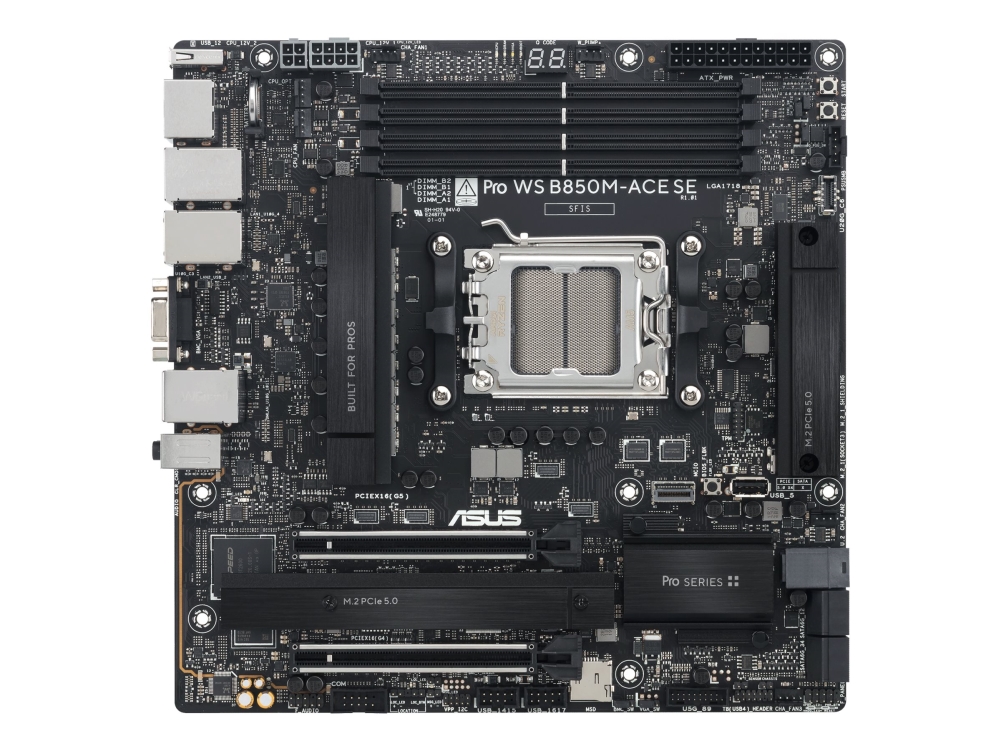ASUS Pro WS B850M-ACE SE - Moderkort - micro ATX - Socket AM5 - AMD B850 Chipuppsättning - USB-C 3.2 Gen2, USB 3.2 Gen 2, USB-C 3.2 Gen 2x2, USB4 - 10 Gigabit LAN - inbyggda grafiken - HD-ljud (8 kanaler) | Datorkomponenter - Moderkort - Alla Moderkort | GameStuff