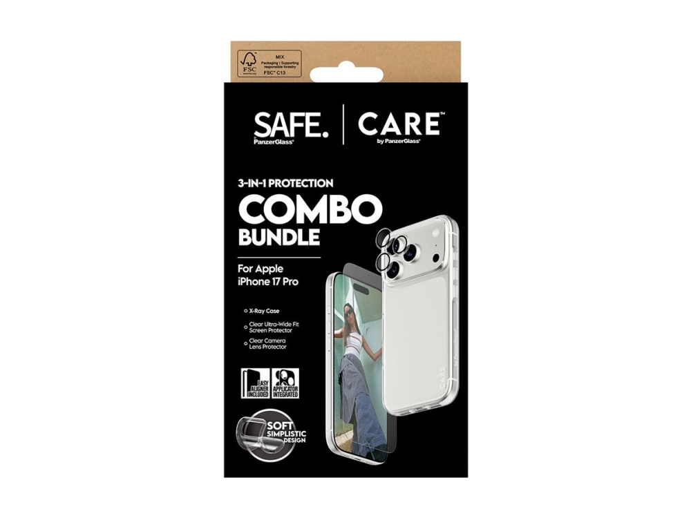CARE by PanzerGlass - 3-in-1 Protection Combo Bundle - bagsidecover til mobiltelefon - polykarbonat, termoplastisk polyuretan (TPU) - klar - for Appl