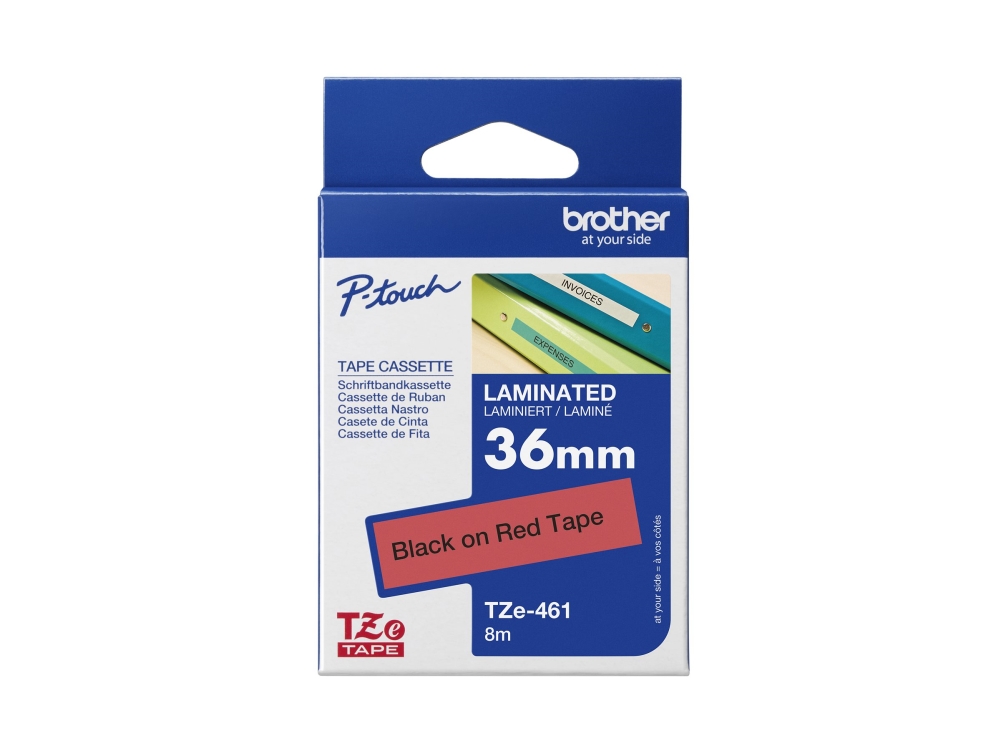 Brother Tze 461 - Lamineret Tape - Sort På Rød - Rulle (3,6 Cm X 8 M) - 1 Rulle - Til P-Touch Pt-3600, Pt-550, Pt-9200, Pt-9500, Pt-9600, Pt-9700,