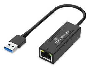Mediarange Usb-A Ethernet Adapter With Rj45 Port, 10/100/1000 Mbps, 20Cm, Black, Wired, Usb, Ethernet, 1000 Mbit/S, Black