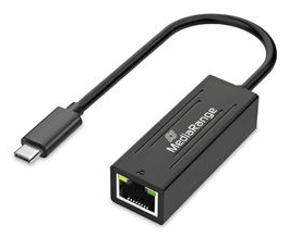 Mediarange Usb Type-C Ethernet Adapter With Rj45 Port, 10/100/1000 Mbps, 20Cm, Black, Wired, Usb Type-C, Ethernet, 1000 Mbit/S, Black