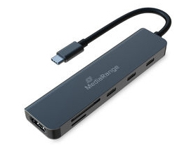 Mediarange Usb Type-C 6-In-1 Multiport Adapter, Silver, Usb Type-C, Hdmi, Usb 3.2 Gen 1 (3.1 Gen 1) Type-A, Usb Type-C, Microsd (Transflash), Sd, 500