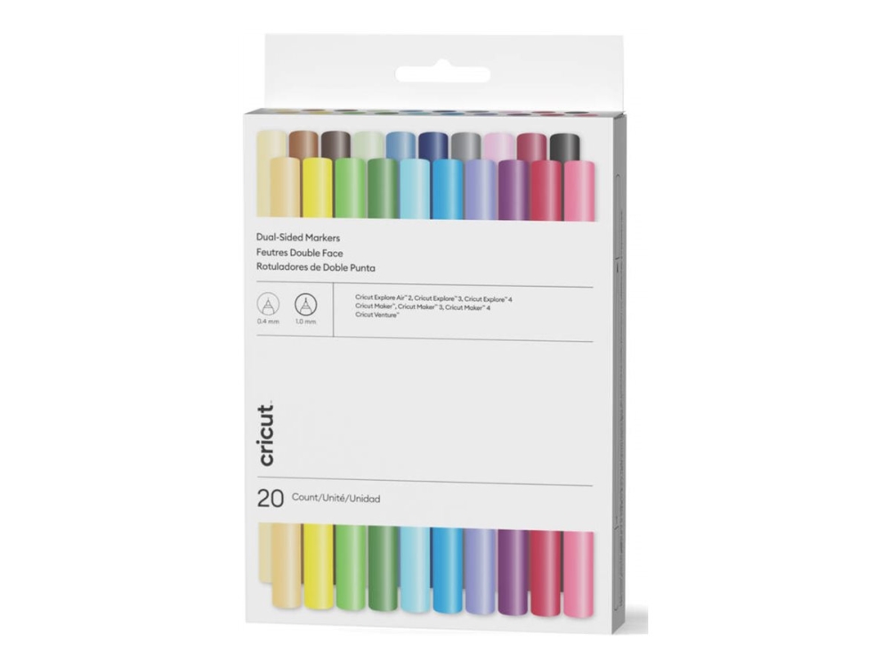 Cricut Ultimate - Dobbeltspids-markør - assorterede farver - vandbaseret blæk - 0.4 mm / 1 mm - fin (pakke med 20)