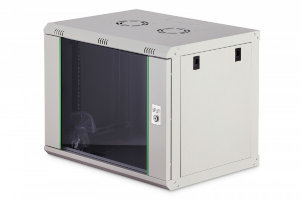 Digitus Einteiliger Netzwerkschrank Dynamic 19" 9U, 600X450, Glastür, Grau, Unmontiert, 60Kg