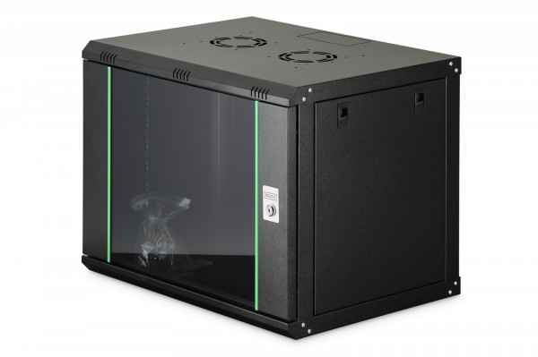Digitus Einteiliger Netzwerkschrank Digitus Dynamic 19" 9U, 600X450, Glastür, Schwarz, Unmontiert, 60Kg