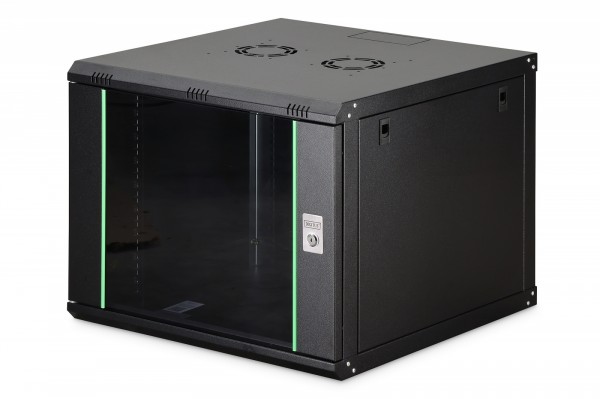 Digitus Einteiliger Netzwerkschrank Dynamic 19" 9U, 600X600, Glastür, Schwarz, Unmontiert, 60Kg