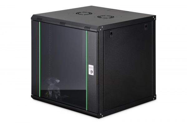 Digitus Einteiliger Netzwerkschrank Dynamic 19" 12U, 600X600, Glastür, Schwarz, Unmontiert, 60Kg