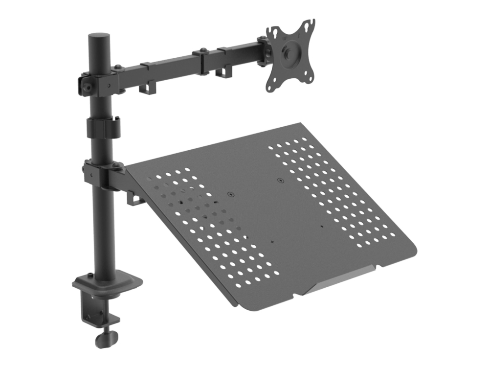Akyga Ak-Mb-04 - Monteringssæt (Monitorarm, Notesbog-Bakke, Stang) - For Monitor / Notebook - Sort - Skærmstørrelse: 15"-32" - Skrivebordsmonterbar