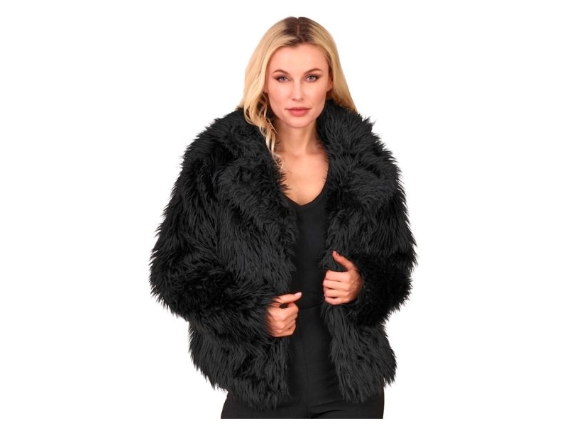 Schwarze Pelzjacke Aus Kunstpelz