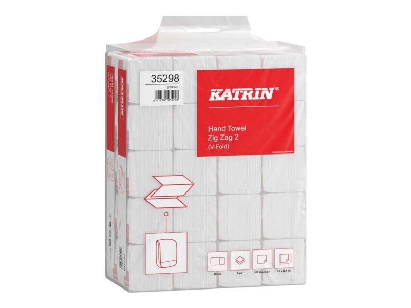 Käsipyyhe Katrin V-Fold 2-kerroksinen P 22.4xL 23xS 11.5cm Mix valkoinen - (20 pakkausta x 200 arkkia laatikossa)