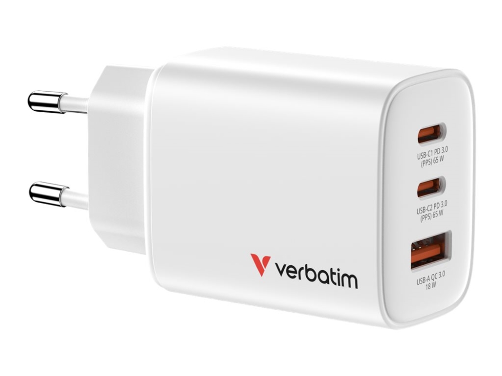 Verbatim Essentials Gan Charger 65W Eu Plug White, Indoor, Ac, 20 V, White