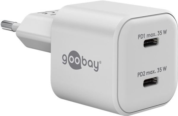 Dobbelt USB-C™ PD GaN Nano-hurtigoplader (35 W) hvid - Farveversion hvid