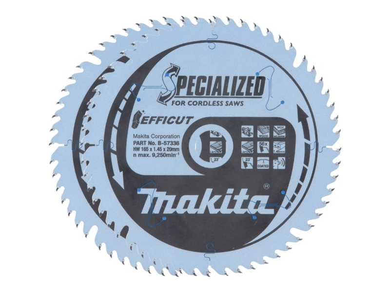 Makita circular saw blade EFFICUT B-57336-2, O 165mm, 56 teeth, 2 pieces, 20mm bore, for cordless saws