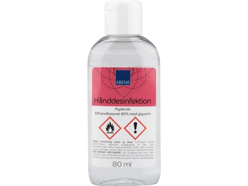 Hånddesinfektion, ABENA, 80 ml, 85% alkohol, med glycerin, flaske med klaplåg - (24 stk.)