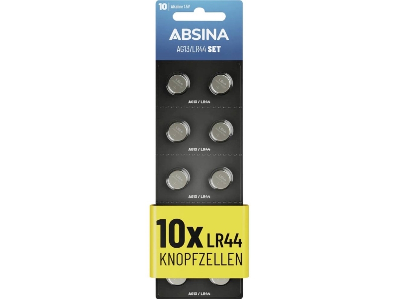 Absina Knopfzellenbatterie Ag 13 1,5 V 10 Stück Alkali-Mangan