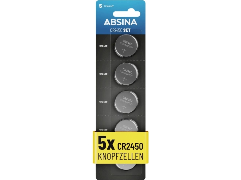 Absina Knopfzellenbatterie Cr 2450 3 V 5 Stück Lithium