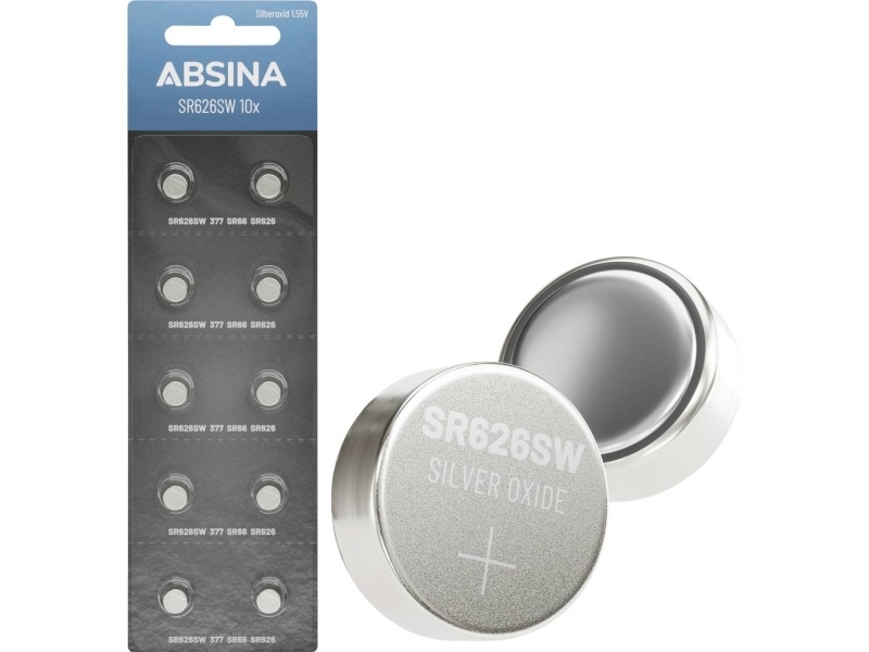 Absina Knopfzellenbatterie 377 1,55 V 10 Stück Silberoxid