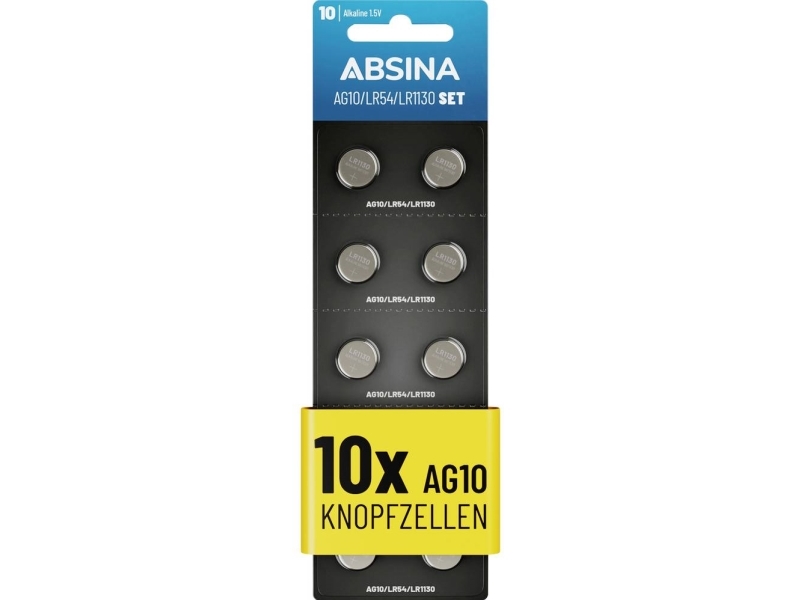 Absina Knopfzellenbatterie Ag 10 1,5 V 10 Stück Alkali-Mangan
