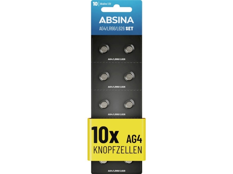 Absina Knopfzellenbatterie Ag 4 1,5 V 10 Stück Alkali-Mangan
