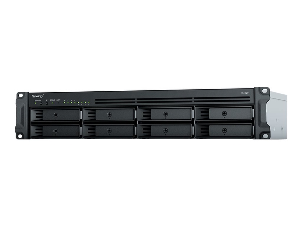 Synology RackStation RS1221+ - NAS-server - 8 bays - 128 TB - rackversion - SATA 6Gb/s - HDD 16 TB x 8 - RAID 0, 1, 5, 6, 10, JBOD - RAM 4 GB - Gigabit Ethernet - iSCSI support - 2U