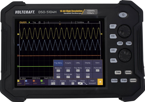 Voltcraft Dso-5104H Batteri, Digitalt-Oscilloskop, Hånd-Oscilloskop (Scopemeter) 100 Mhz 4-Kanals 1 Gsa/S 40 Mpts 14 Bit Digital Hukommelse (Dso), Hå