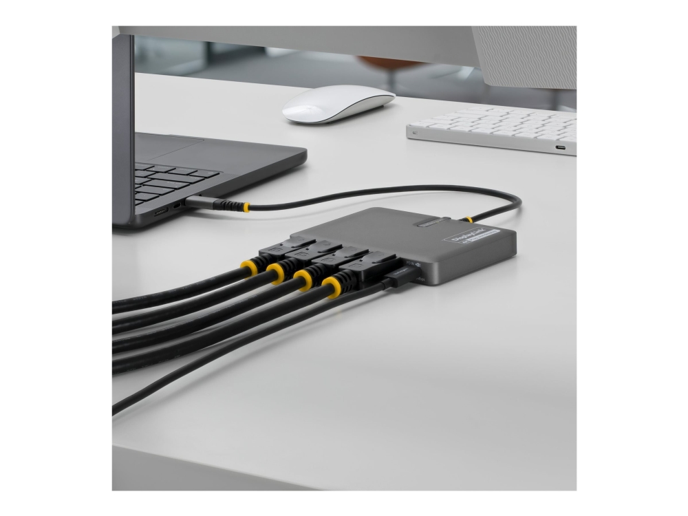 Startech.Com Usb-C Zu Quad-Monitor Workstation Adapter, 4K 60Hz Displayport, 140W Pd Passthrough Zum Laden Von Laptops, Usb Port Für Kabellose Tastat