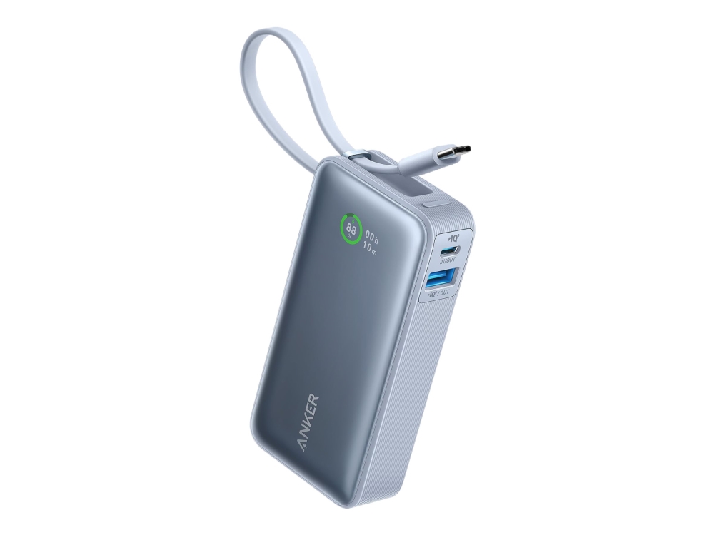 Anker Nano - Powerbank - 10000 mAh - 30 Watt - 3 A - 2 output-stikforbindelser (24 pin USB-C, USB) - issø-blå