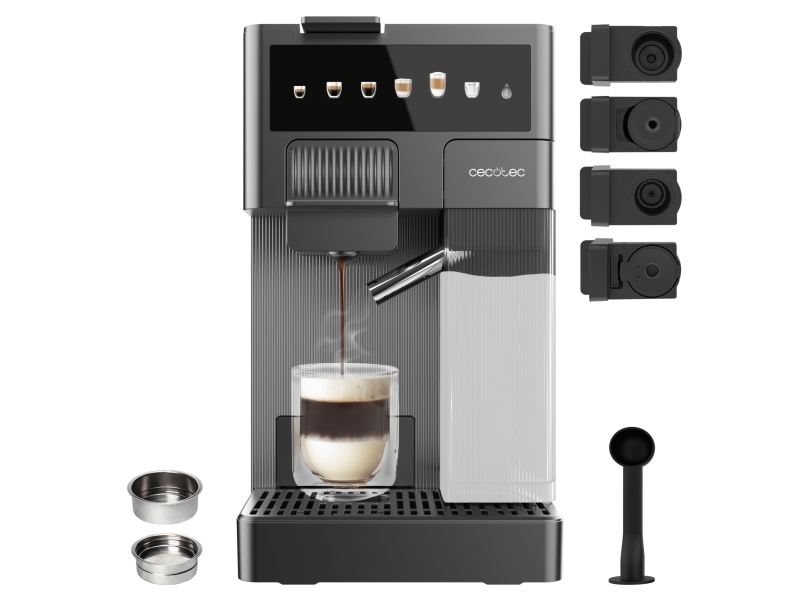 Cecotec Freestyle Latte T, Espressomaschine, 1,6 L, Kaffeekapsel, Gemahlener Kaffee, 1350 W, Grau