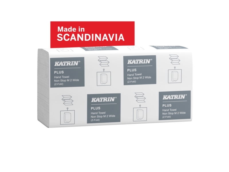 Håndklædeark Katrin Plus Non-Stop Wide Z-Fold 2-lag L24xB24xD8cm Nyfiber Hvid,15 pk x 160 ark/sæk - (2400 stk.)