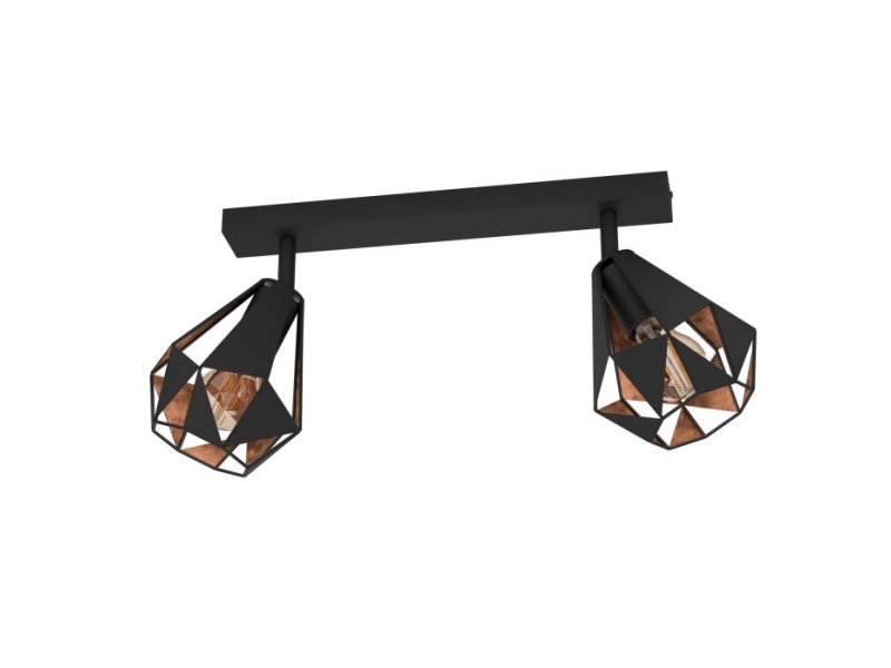 EGLO CARLTON 7 loftlampe i sort med antikkobber indvendigt i skærmene, 2L