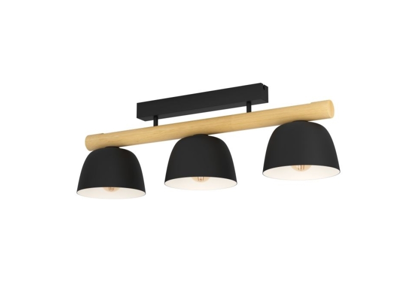 Eglo Sherburn Deckenleuchte 3L E27 Schwarz/Holz Fsc