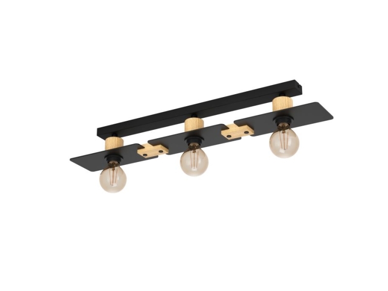 Eglo Bramerton Deckenleuchte 3L E27 Schwarz/Holz Fsc