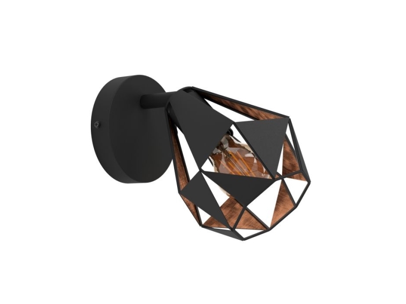 EGLO CARLTON 7 væg- og loftlampe i sort med antikkobber indvendigt i skærmen