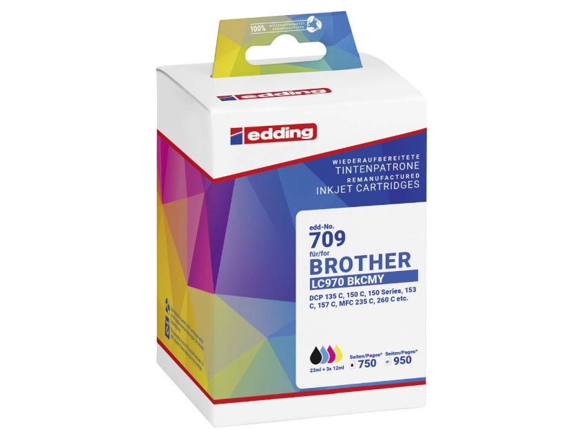 Edding Printerpatron Erstatter Brother Lc970bkcmy Kompatibel Sort, Cyan, Magenta, Gul Edd-709 18-709 (18-709)