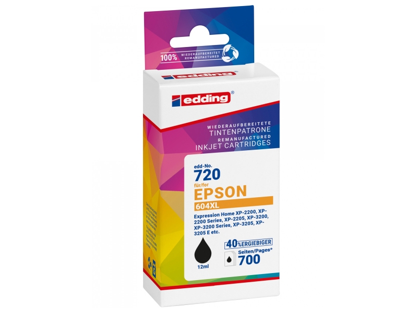 Edding Ersatztinte Epson 604Xl, T10h1 Kompatibel Schwarz Edd-720 18-720