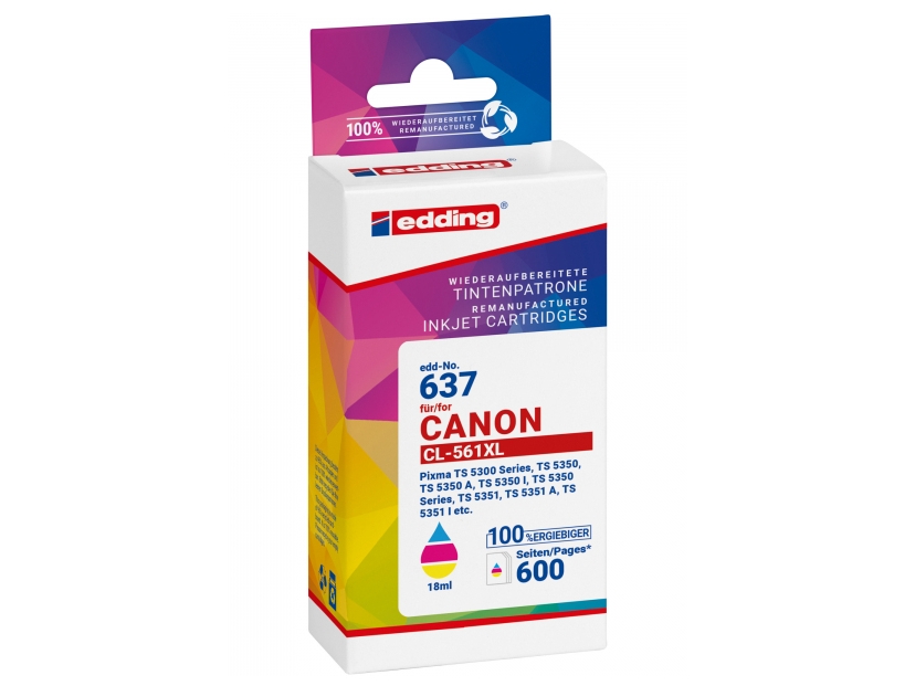 Edding Tinte Ersetzt Canon Cl-561Xl Compatible Combi Pack Cyan, Magenta, Gelb Edd-637 18-637