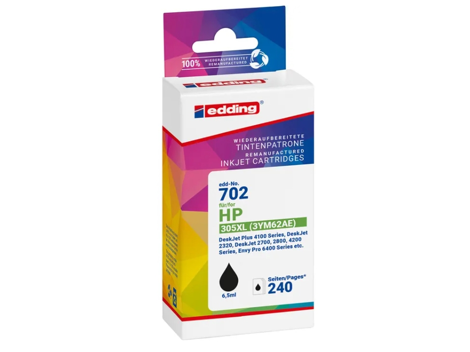 edding EDD-702 musta tulostuskasetti yhteensopiva HP 305XL (3YM62AE) kanssa (18-702)
