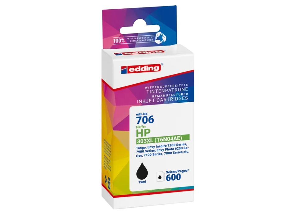 Edding Edd-706 Sort Printerpatron Kompatibel Med Hp 303Xl T6n04ae (18-706)