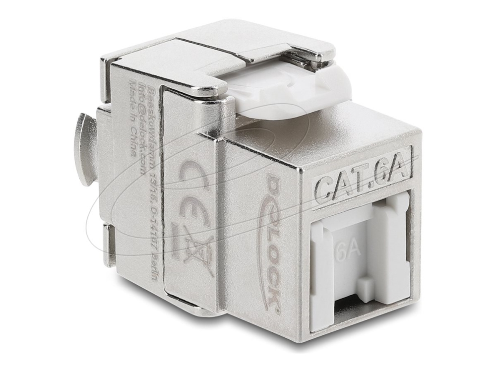 Delock Keystone Modul Rj45 Buchse Zu Lsa Cat.6A Geschirmt Werkzeugfrei Mit Staubschutzklappe, Flach, Silber, Weiß, Rj-45, Lsa, Weiblich, 22/26