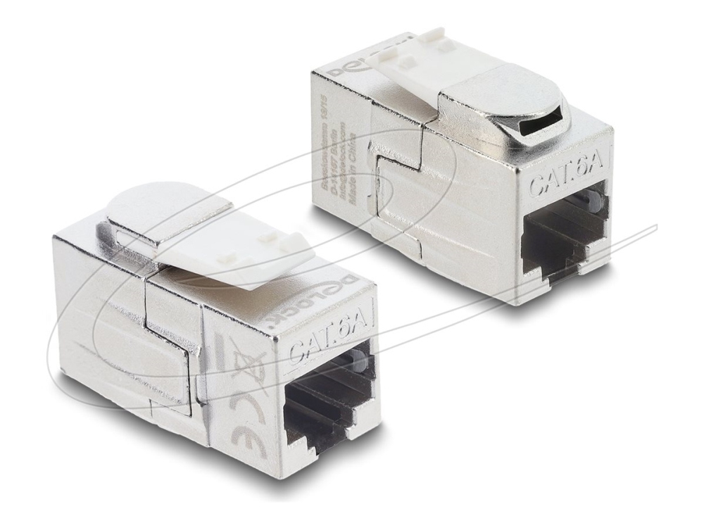 Delock Keystone Modul Kupplung Rj45 Buchse Zu Rj45 Buchse Cat.6A Geschirmt, Flach, Silber, Weiß, Rj-45, Rj-45, Weiblich, Weiblich